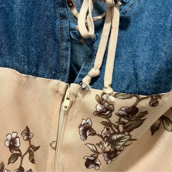 Denim Floral Maxi Dress S Cottagecore Y2K - Picture 7 of 8